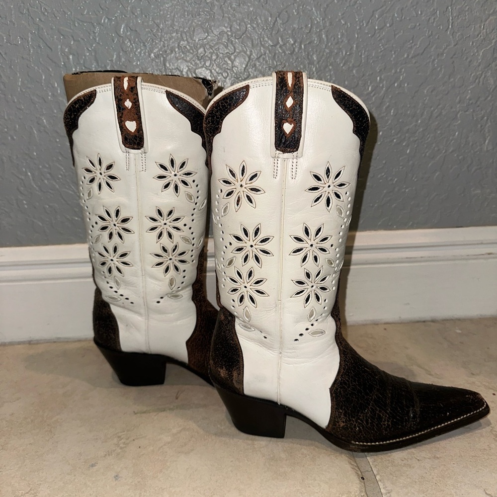 All Leather Women RANCHO Cowboy Boots Goodyear Welt Made in Mexico Size 23.5 E E